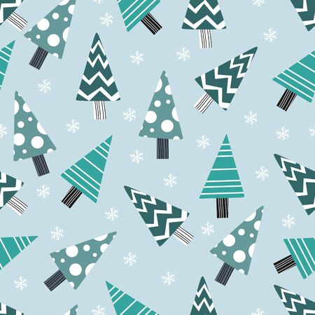 Seamless winter tree pattern vector illustration. Blue colors triangle memphis style with cute childish theme.のイラスト素材