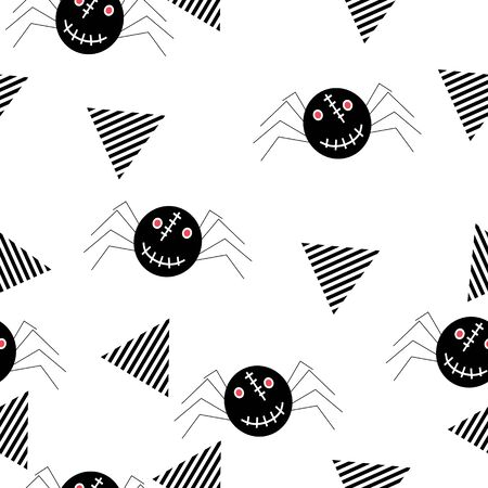Trendy geometric funny halloween monster with cute horror colorful seamless pattern vector. Creative unusual character for kids and baby textile fashion print illustration background.のイラスト素材