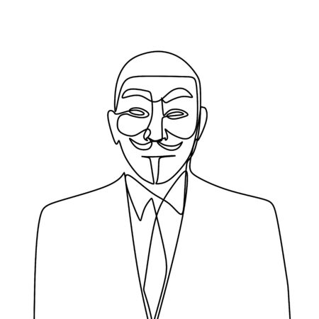 One line drawing of anonymous face character. Portrait close up of a hacker with single continuous lineart isolated on white background.のイラスト素材