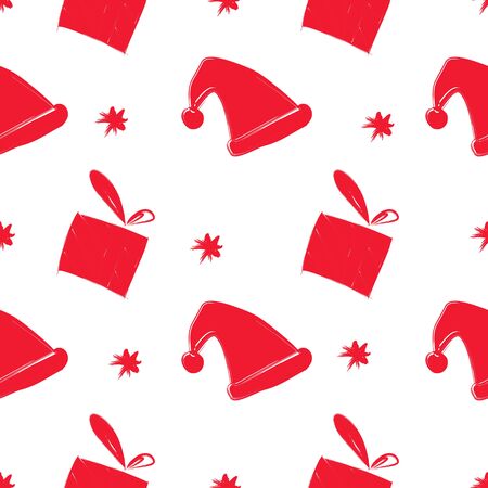 Christmas seamless pattern childish drawing style vector red and white background colorful.のイラスト素材