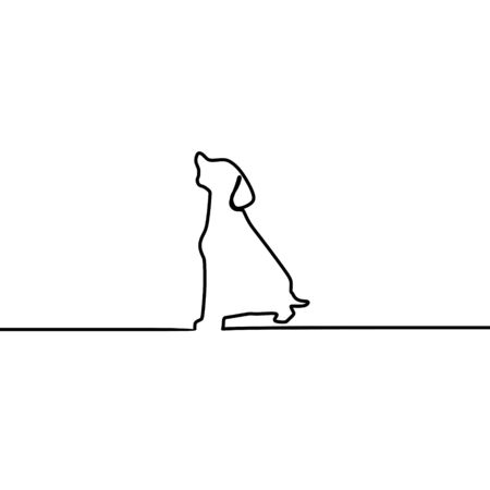 Dog sitting vector continuous one line art drawing isolated on white background.のイラスト素材