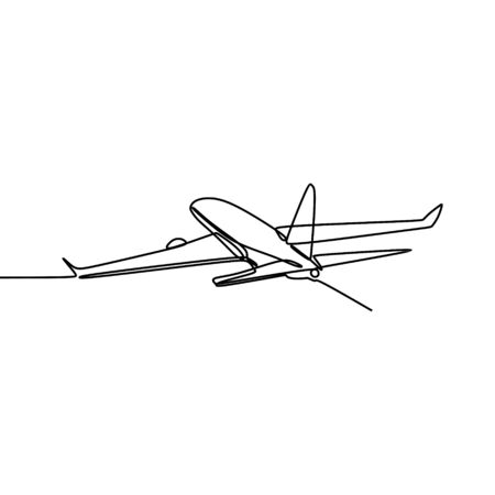 Airplane drawing vector using continuous single one line art style isolated on white background.のイラスト素材