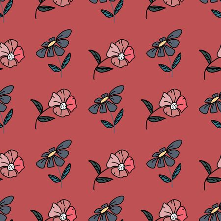 flourish vintage small flowers seamless pattern good for baby, children, and kids. Hand drawn colorful background vector illustration cute drawing.のイラスト素材