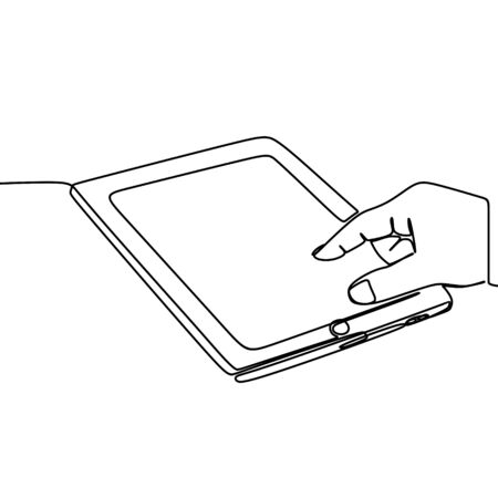 Tablet vector with continuous line art drawing style. One single hand drawn isolated on white background.のイラスト素材