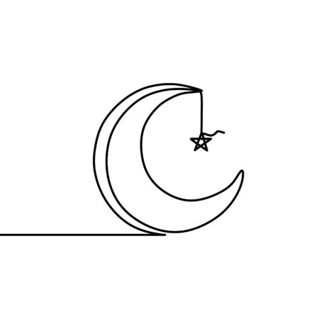 Stars and moon islamic design with continuous single line art drawing.のイラスト素材