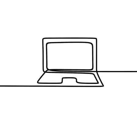 one line art of laptop drawing vectorのイラスト素材