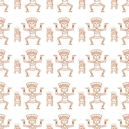 Aztec tribal pattern vector. Hand drawn ancient maya symbol. Native historical mexican culture seamless colorful drawing illustration for fashion textile print or wrapping and wallpaper background.のイラスト素材