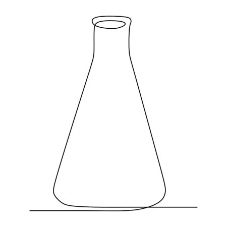 Continuous line art drawing chemical science flask. Scientific technology research medicine glass equipment design one sketch outline drawing vector illustrationのイラスト素材