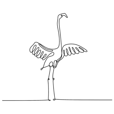 flamingo hand drawn continuous one line vector illustration minimalism designのイラスト素材