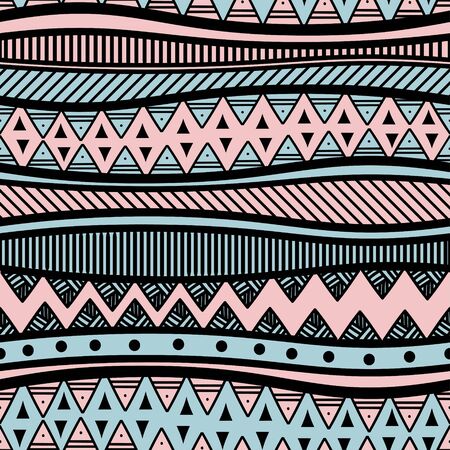 Ethnic seamless pattern with aztec stripes drawing. Vector illustration ready for fashion textile print.のイラスト素材
