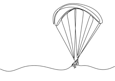 Continuous line drawing of sky parachute sport game. Adventure and adrenaline maker theme concept.のイラスト素材