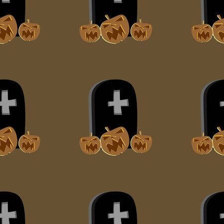 Halloween pattern vector with pumpkin monster and cemetery illustration for textile and fashion wrapping or print.のイラスト素材