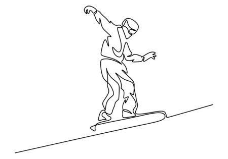 Ski racer with board continuous line drawing vector illustration man in sport activity. Winter theme simplicity style.のイラスト素材