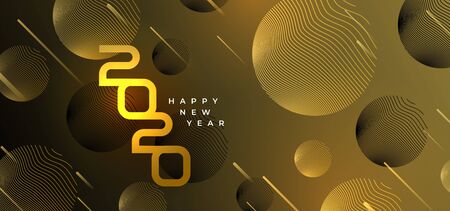 Happy new year 2020 banner with golden geometric luxury design. Vector illustration eps 10 modern style.のイラスト素材