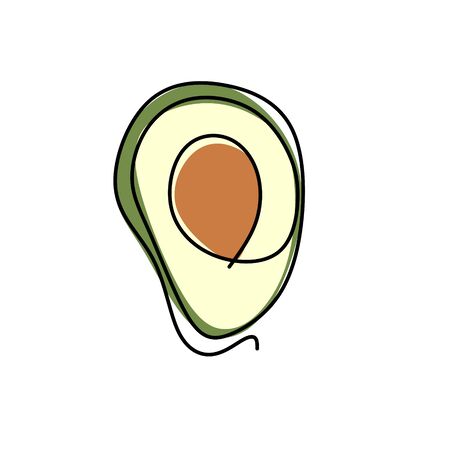 Continuous one line drawing. Vegetables two avocado. Vector illustrationのイラスト素材