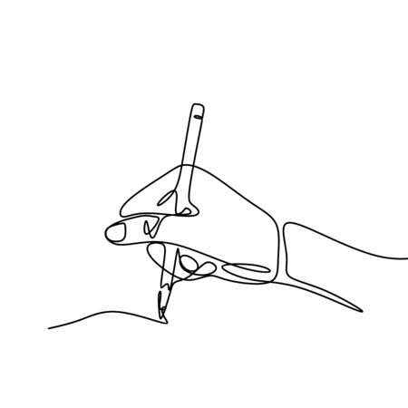 Continuous one line drawing hand palm fingers gestures pen, pencil.のイラスト素材