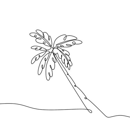 continuous line of coconut trees with a minimalist design.のイラスト素材