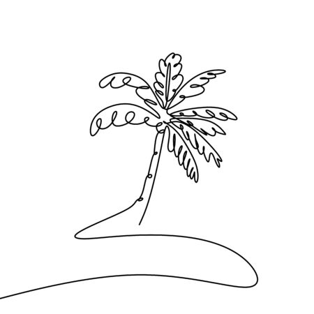 continuous line of coconut trees with a minimalist design.のイラスト素材