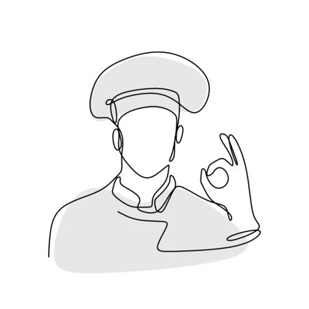 continuous line drawing of french chef showing ok signのイラスト素材