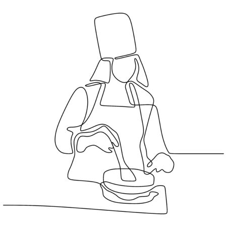 Girl cooking food one line drawing vector illustration. Woman enjoy making foods. Continuous minimalism style. 240919hのイラスト素材