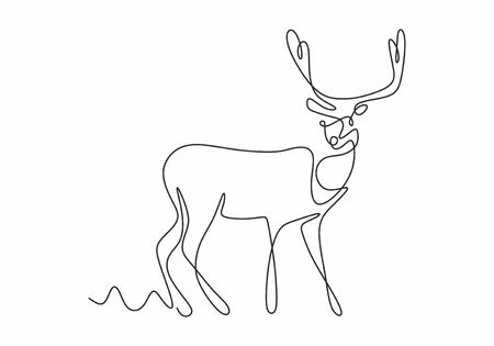 One line design silhouette of deer. Hand drawn single continuous line minimalism style. Vector illustrationのイラスト素材