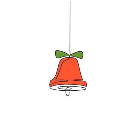 Continuous one line drawing of christmas bell minimalism. Vector illustration with traditional Church bells.のイラスト素材