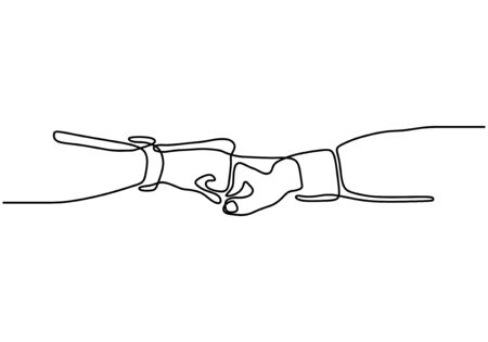 Continuous one line drawing of bro fist bump or pound lineart hands. Concept of brother giving a punch.のイラスト素材