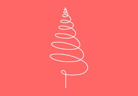 Continuous one line drawing of christmas tree minimalism design with red background vector minimalism.のイラスト素材