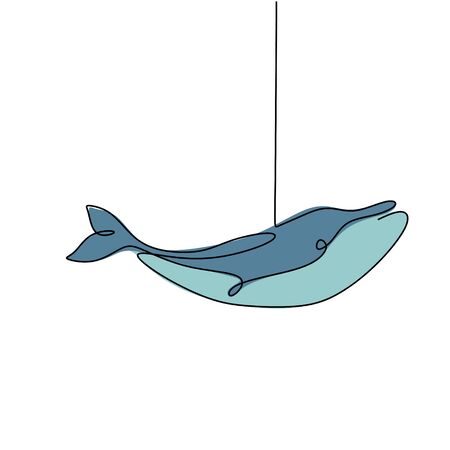 Whale fish one line drawing. Big animal on the sea isolated on white background with colors.のイラスト素材