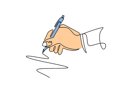 Continuous one line drawing of hand writing with ink pen or pencil. Vector minimalism design.のイラスト素材