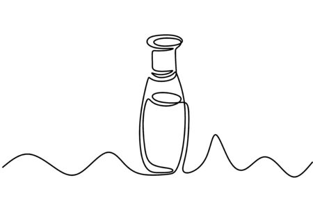 Continuous one line drawing of perfume cosmetic bottle. Minimalism vector isolated on white background.のイラスト素材