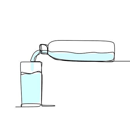 Continuous one line drawing of a minimalist design pair of drink bottles and a container, a glass.のイラスト素材