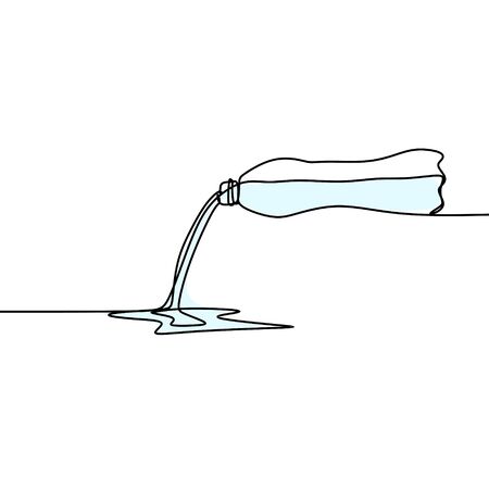 One line drawing of a minimalist design of water that is poured from a bottle.のイラスト素材