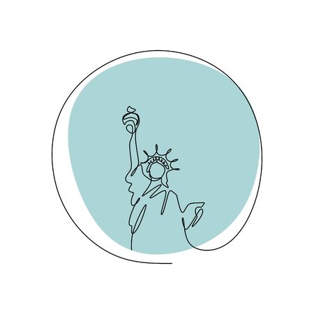 Statue of Liberty continuous one line vector illustration with blue color.のイラスト素材