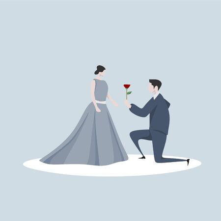Valentine couple with weeding dress  illustration with cute characterのイラスト素材