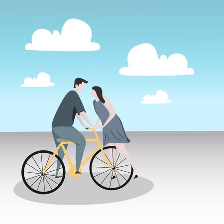 Couple in love character with cartoon summer style vector illustration. Concept of wedding and relationship.のイラスト素材