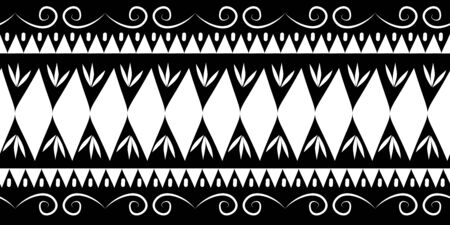 Tribal ethnic seamless pattern with black and white colors. Background traditional symbol drawing for fashion textile printのイラスト素材