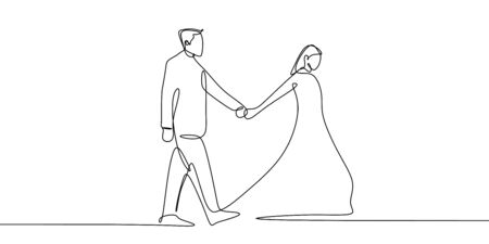 one continuous line art drawing of couple holding hands  illustration minimalism styleのイラスト素材