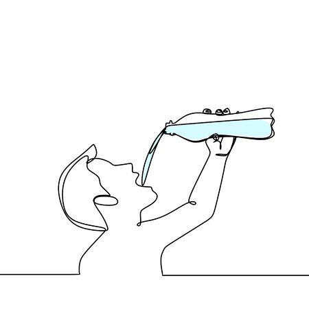 One line drawing of a minimalist design of someone who is drinking vector illustration.のイラスト素材
