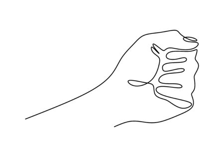 Continuous one line drawing of fist hand gesture minimalism illustration. Simplicity design with arm symbol.のイラスト素材