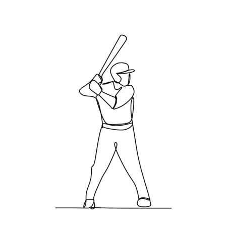 Baseball player, hitter swinging with bat, one line drawing vector illustrationのイラスト素材