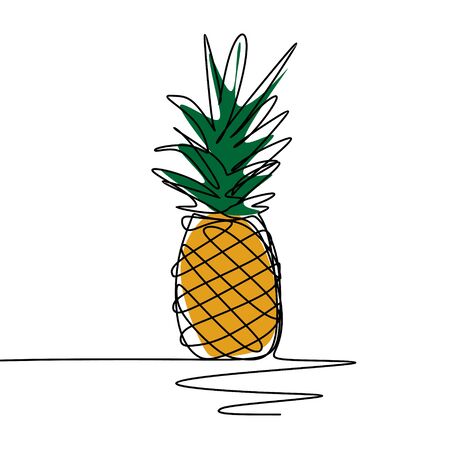 Pineapple One continuous line art drawing illustration minimalist designのイラスト素材