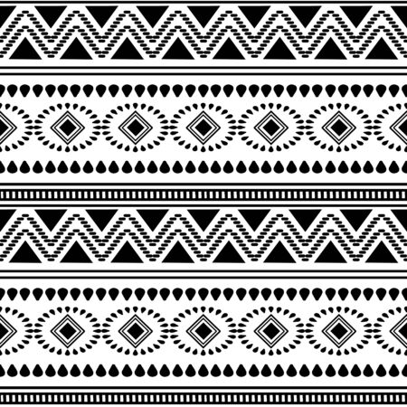 Black and white african tribal pattern background. Abstract traditional ethnic hand drawn motif monochrome colors illustration for fashion textile print.のイラスト素材