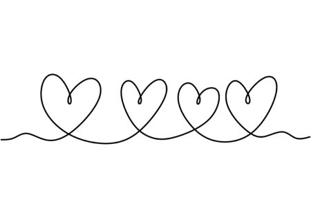 Continuous one line drawing ranks of heart symbol. Abstract sketch silhouette hand drawn love simplicity style.のイラスト素材