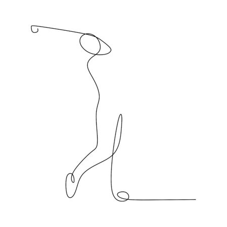 continuous line drawing of golf player pull the ballのイラスト素材