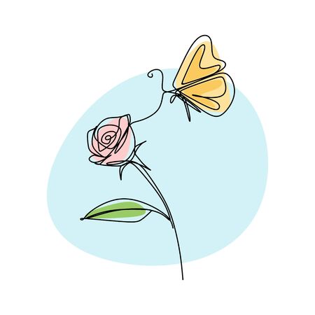 Beautiful flower with butterfly continuous line drawing vector illustration minimalist design.のイラスト素材
