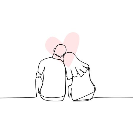 Concept of romantic couple in love continuous line drawing vector illustrationのイラスト素材