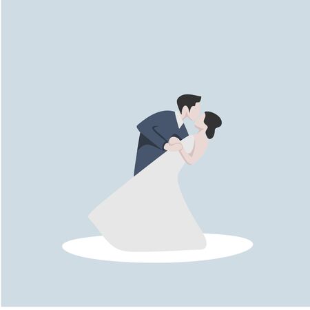Valentine couple with weeding dress vector illustration with cute characterのイラスト素材