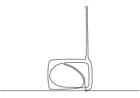 Old radio one line drawing. Continuous hand drawn object. Retro and vintage electronic portable device.のイラスト素材