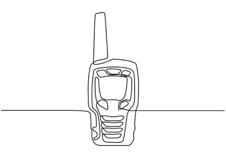 Walkie talkie one line drawing electronic object. Portable two-way radio transceiver device for communication.のイラスト素材